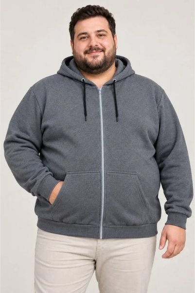 Generic Brand Men's oversized three-thread fleece-lined hooded full-zip winte...