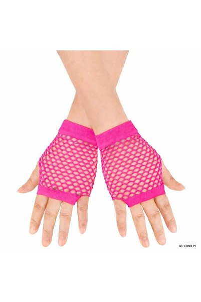 ZERO LAND Concepta 80S 90S Retro Neon Fuchsia Candy Pink Mesh Fingerless Shor...