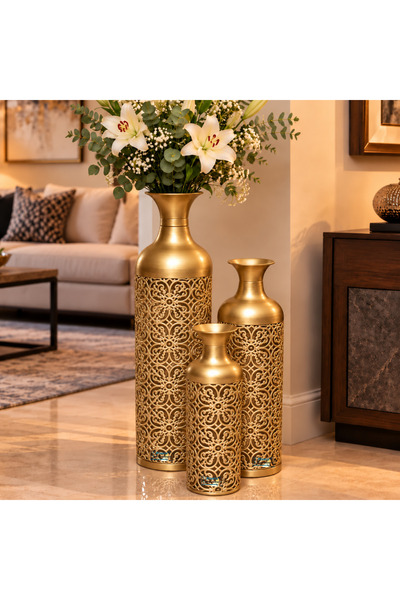 PixelsFurniture طقم مزهريات (فازات) 3 قطع فازات معدنية فاخرة من بكسل الأثاث, ...