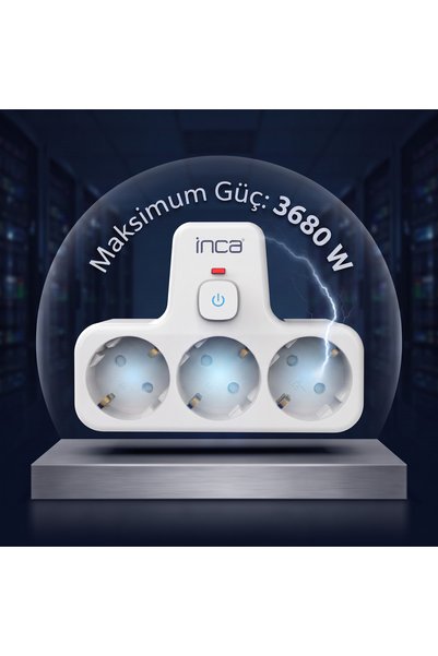 Inca IPW-49B 3’lü Akım Korumalı Çoklayıcı Priz 16A 3680W 230V, Çocuk Korumalı, Anahtarlı