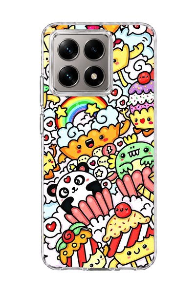 lelia Mi 14t Compatible Cute Panda Rainbow Printed Transparent Phone Case