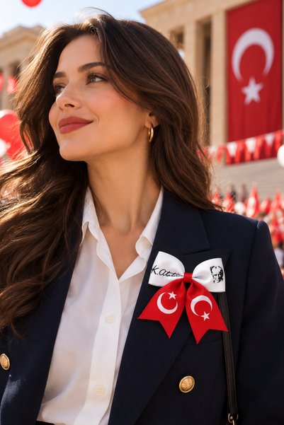 BeyzHal Atatürk İmzalı Türk Bayrağı Ay Yıldız Motifli Kırmızı Beyaz Kurdele B...