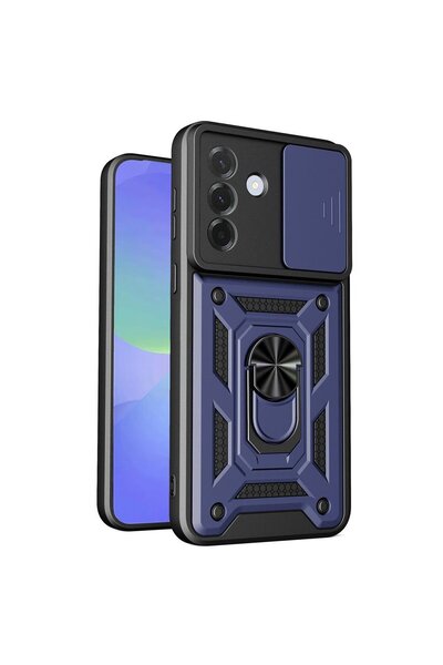 CaseOnn Samsung Galaxy S26 Fe Case with Sliding Camera Protection, Ring and Magnetic Tank Cover, Navy Blue