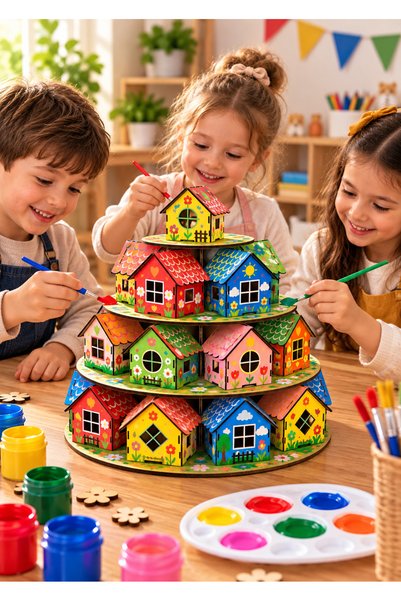 CARON CHOCOLATE 24 Adet Boyanabilir Mini Ahşap Ev Seti – Eğitici Etkinlik ve ...