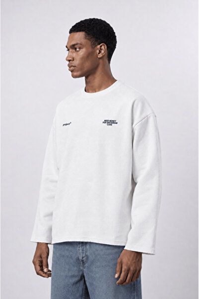 Respire Erkek Cake Baskılı Pis Dikiş Detaylı Oversize Sweatshirt Ekru