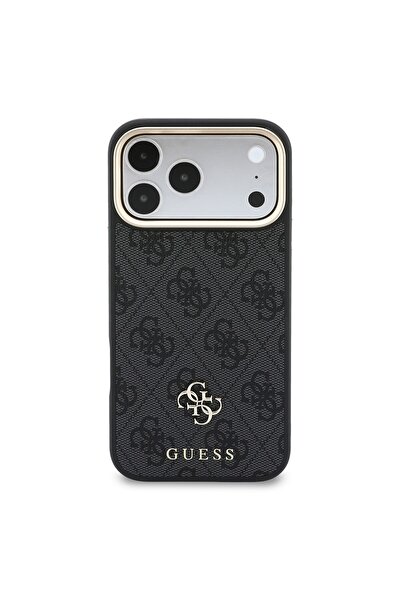 Guess iPhone 18 Pro Licensed 4g and Text Logo Case & Card Holder & Strap Lanyard 3in1 Accessory Set Black