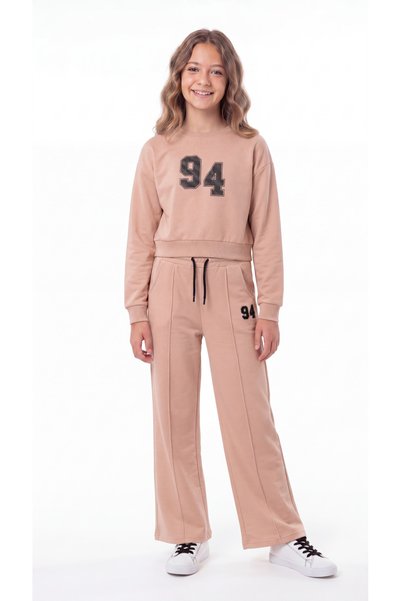 Mışıl Kids Embroidered Ribbed Stitched Girls' Top and Bottom Tracksuit Set