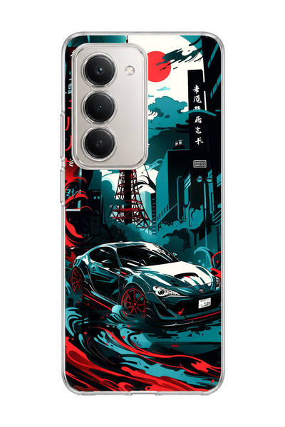 lelia Redmi 15 Compatible Sports Car Tokyo Tower Printed Transparent Phone Case