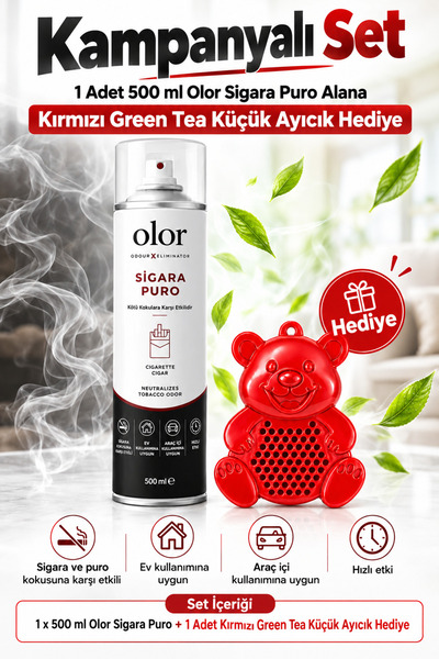 Olor Koku Olor Sigara Puro Kötü Koku Giderici Sprey 500 ml + Green Tea Kırmız...
