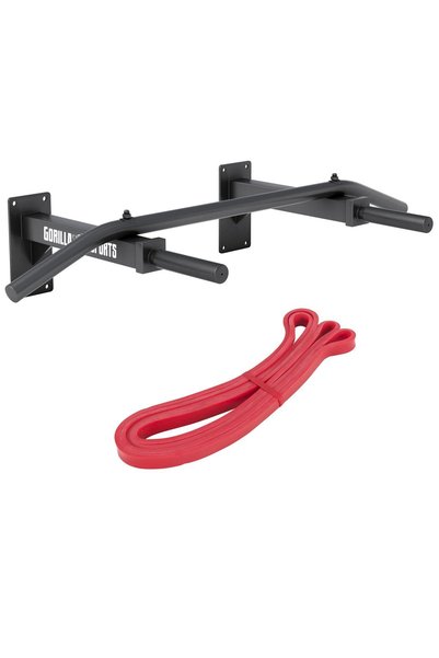 Gorilla Sports Set bară de tracțiuni, inclusiv bandă de rezistență Negru