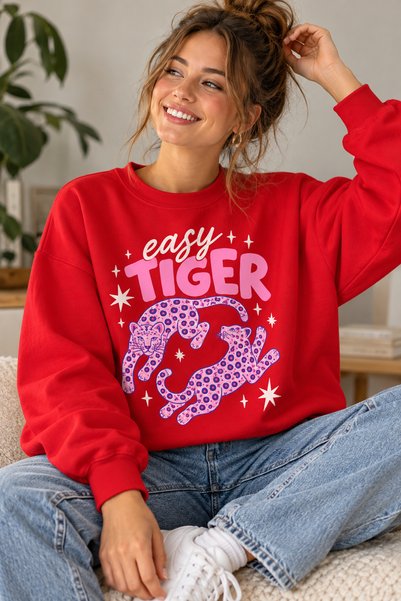 ArtYus سويت شيرت Easy Tiger مطبوع عليه نقش الفهد الملون للجنسين - سويت شيرت ك...