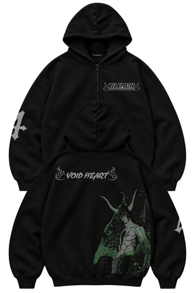 Fuddy Moda Unisex Oversize Bleach Ulquiorra Sırt ve Kol Baskılı Kapüşonlu Fer...
