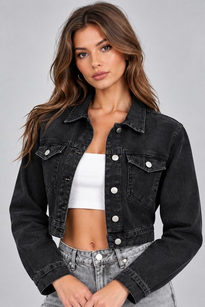 OnPelin jeans KISA SİYAH MODERN FİT/CROPPED BOYFRİEND DENİM CEKET