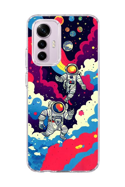 lelia Mi 12 Lite Compatible Astronaut and Rainbow Printed Transparent Phone Case