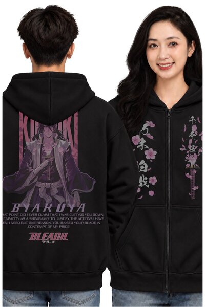 Fuddy Moda Unisex Oversize Bleach Byakuya Kuchiki Back Printed Hooded Zippere...
