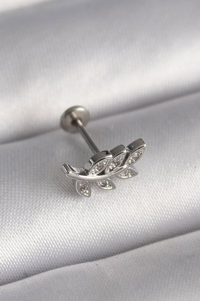Acousticworld 316L Steel Silver Color Branch Model Zircon Stone Detailed Trag...