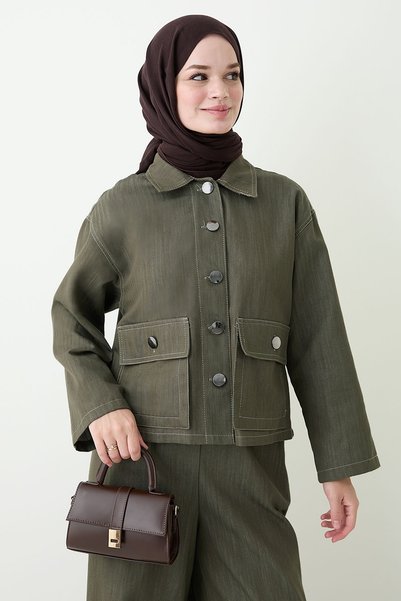 InStyle Pocketed Denim Khaki Set