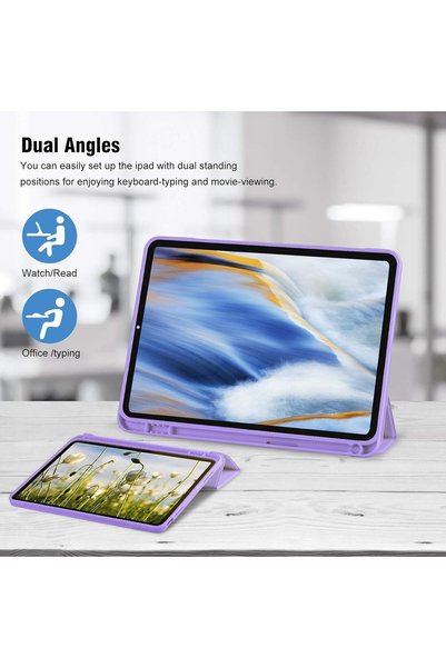 BluePeak Essentials BluePeak Case for iPad 10th Generation 2022, 10.9 Inch, TPU Material, Trifold Stand, Pencil Holder, Protective Smart Cover (Purple)