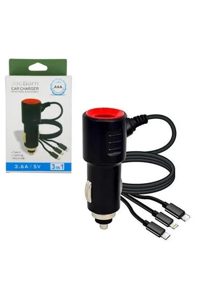 OEM Φορτιστής αυτοκινήτου JacBorn 3 in 1 Type-C/ Lightning/ Micro USB 3.6A Bl...