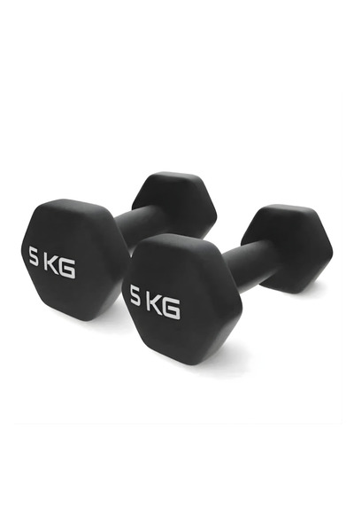 Grandia Комплект от 2 поцинковани чугунени шестоъгълни дъмбели, 2 × 5 кг, черни