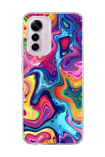 lelia Mi 12 Lite Compatible Rainbow Fluid Color Printed Transparent Phone Case