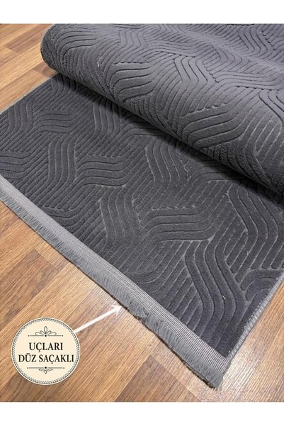 NaRStore Home Düz Antrasit Gri Saçaklı Yıkanabilir Kaymaz Taban Kesme Yolluk ...