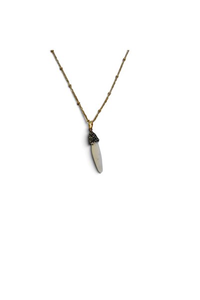 Hedea Natural White Coral Stone Tooth-Shaped Stone Headed Steel Ball Chain Necklace