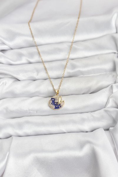 plentiful Mey İthalat Plentiful316L Steel Chain Gold Color Night Model Zircon Stone Women's Necklace