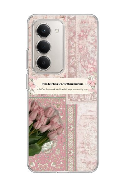 lelia Redmi 15 Compatible Pink Tulip Prayer Printed Transparent Phone Case