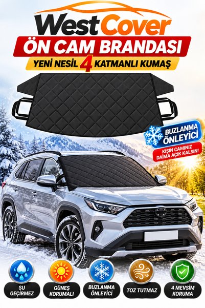 WestCover SUV-TİCARİ ARAÇ Uyumlu-Kapitone Siyah Buzlanma Önleyici Ön Cam Bran...