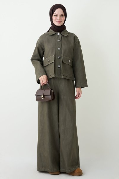 InStyle Pocketed Denim Khaki Set