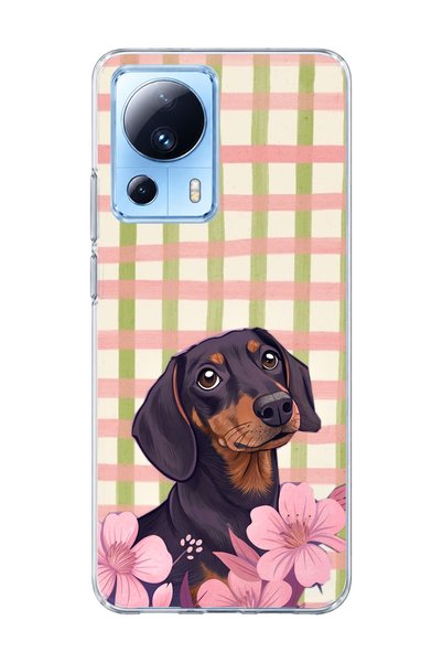 lelia Mi 13 Lite Compatible Sausage Dog Pink Plaid Printed Transparent Phone ...