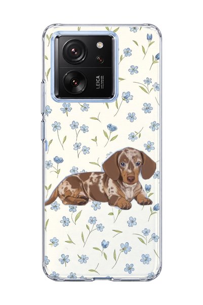 lelia Mi 13t Compatible Sausage Dog Blue Flower Printed Transparent Phone Case
