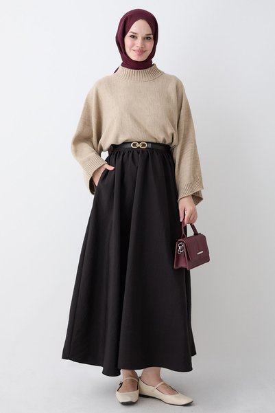 InStyle Black Skirt with Pleated Belt