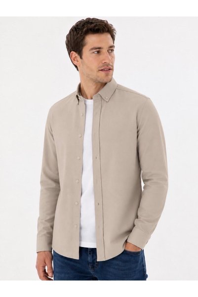 Vellagio Erkek Taş Slim Fit Uzun Kollu Pamuklu Gömlek