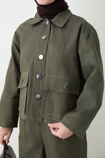 InStyle Pocketed Denim Khaki Set