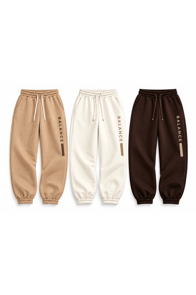 MITHRAS OUTDOORS مجموعة من 3 قطع من بنطلون رياضي للجنسين مكون من 3 خيوط مطبوع عليه Balence (أبيض، بيج، بني) تي شيرت كبير الحجم مطبوع عالي الجودة