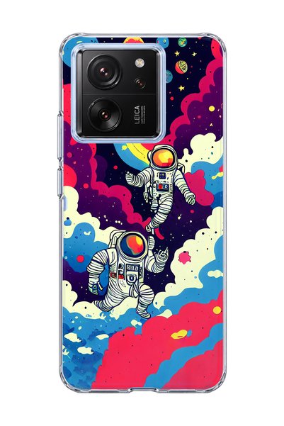 lelia Mi 13t Pro Compatible Astronaut and Rainbow Printed Transparent Phone Case