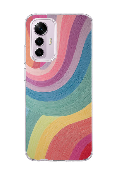 lelia Mi 12 Lite Compatible Pastel Rainbow Curved Printed Transparent Phone Case