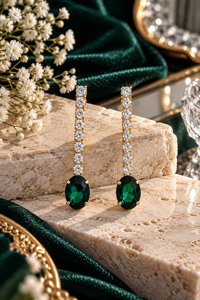 Sylvera Shop Oval Cut Green Stone Dangle Evening Dress Stylish Earrings (Gold...