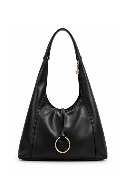 Adelina Bags Black Pu Leather Casual Shoulder Bag with Zipper and Lining, Wid...