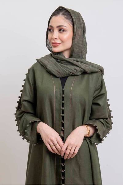 OEMS عباية لنن مع شغل هاند ميد على كامل العباية وكامل اليد مع طرحه كروهات - 5...