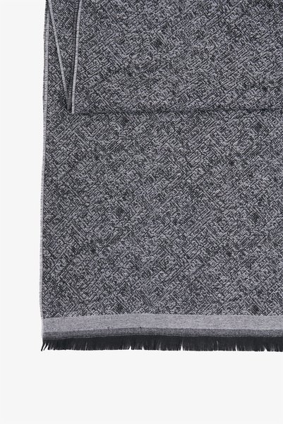 AC&Co / Altınyıldız Classics Erkek Siyah-Gri Desenli Sıcak Tutan Atkı