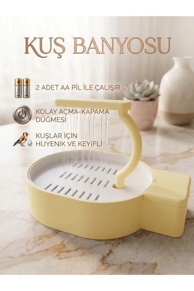 Aksesuar360 Kablosuz Pilli Otomatik Kuş Banyosu Sarı Muhabbet Kuşu, Sultan Pa...