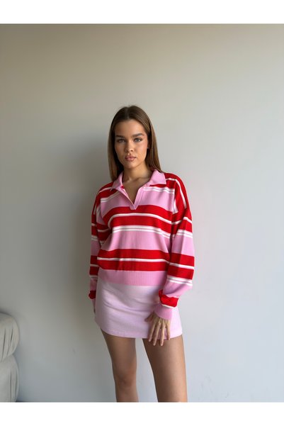 KENZA'A TRİKO Polo collar striped sweater