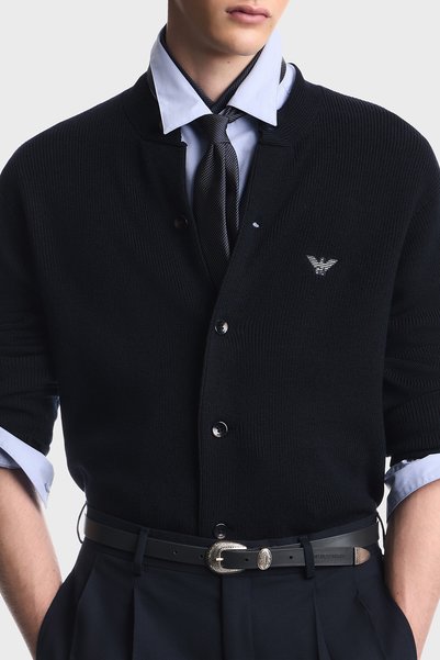 Emporio Armani Yün ve Pamuk Karışımlı Bisiklet Yaka Düğmeli Hırka Erkek HIRKA...