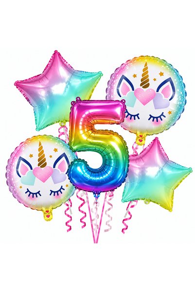Orca Süs RAİNBOW 5 Lİ SET FOLYO BALON 5 YAŞ Doğum Günü Seti Gökkuşağı Yıldız ...