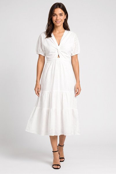 Daphnea Women Eyelet Maxi Dress, White