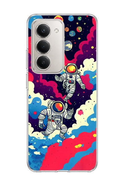 lelia Redmi 15 Compatible Astronaut and Rainbow Printed Transparent Phone Case