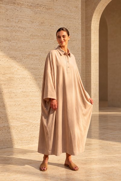 Elnora Tensel Oversize Abaya Ferace - Bej
